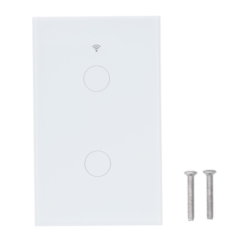 White 2 Gang Smart Light Switch Zigbee Remote Voice Control Tempered Glass Timer - Image 1
