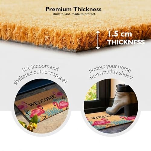 ATMAH Flamingos Coir Doormat 40x70 cm | Door Mat for Home Entrance | Anti Slip PVC Backing | Dirt Trapper | Indoor & Covered Outdoor Use | Multicolor - Image 4