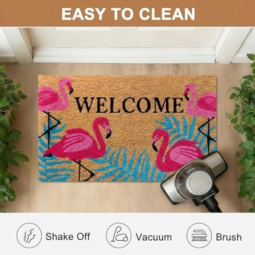 ATMAH Flamingos Coir Doormat 40x70 cm | Door Mat for Home Entrance | Anti Slip PVC Backing | Dirt Trapper | Indoor & Covered Outdoor Use | Multicolor - Image 2