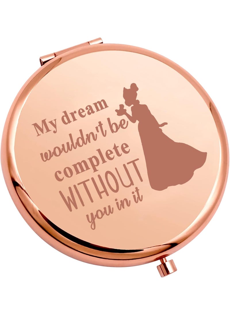 SEIRAA - SEIRAA Princess Tiana Frog Pocket Mirror, 2.55 inches, Rose Gold, Wall Mount, Stainless Steel, Smooth Surface, Foldable, 1X & 2X Magnification - Image 1