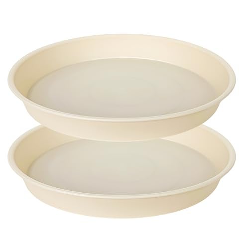 Bleuhome 2 Pack of 14 inch Plant Saucers Bird Bath Bow Round, Plastic Plant Saucer Tray for Pots, White Planters for Indoor Plants, Plant Trays for Planter 12-15" (14", Beige) - Image 1