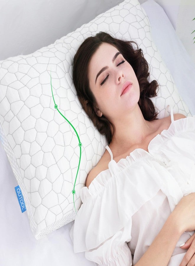 QUTOOL Shredded Memory Foam Pillows 2 Pack, Rayon Derived from Bamboo Pillow Queen Size Set of 2, Cooling Gel Pillows for Sleeping, Adjustable Pillow for Side Stomach and Back Sleepers with Washable Cover - Image 3