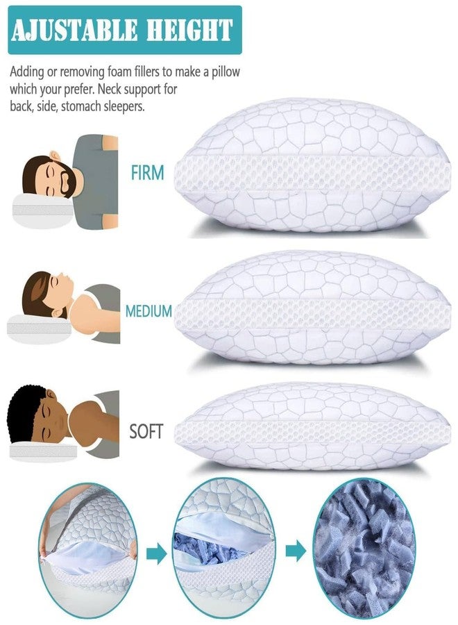 QUTOOL Shredded Memory Foam Pillows 2 Pack, Rayon Derived from Bamboo Pillow Queen Size Set of 2, Cooling Gel Pillows for Sleeping, Adjustable Pillow for Side Stomach and Back Sleepers with Washable Cover - Image 2