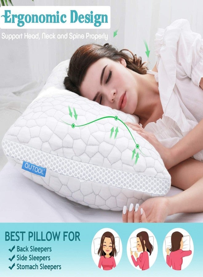 QUTOOL Shredded Memory Foam Pillows 2 Pack, Rayon Derived from Bamboo Pillow Queen Size Set of 2, Cooling Gel Pillows for Sleeping, Adjustable Pillow for Side Stomach and Back Sleepers with Washable Cover - Image 4