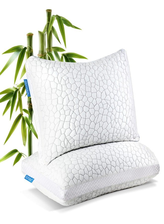 QUTOOL Shredded Memory Foam Pillows 2 Pack, Rayon Derived from Bamboo Pillow Queen Size Set of 2, Cooling Gel Pillows for Sleeping, Adjustable Pillow for Side Stomach and Back Sleepers with Washable Cover - Image 1