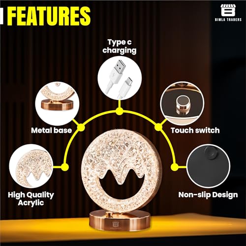 CRAE Mountain Shape Crystal Table Lamp Cordless Luxury with Touch Sensor Control | Desk Night Study Light | Diamond Nightstand | Party Decor - Image 4