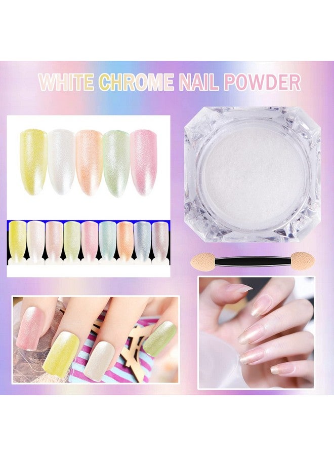 Deepmind White Pearl Chrome Nail Powder Pearlescent White Nail Art Jewelry Glitter Powder Symphony Mermaid Pearl Neon Nail Powder The Powder Is Fine And Shiny Healthy & Longlasting For Nail Art Decorations - Image 2