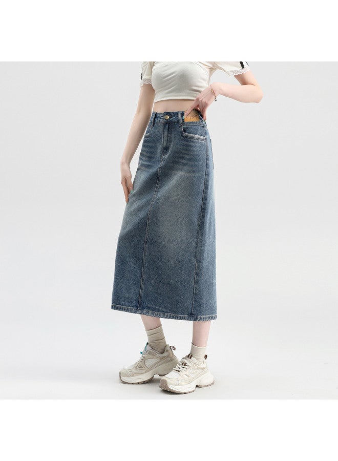 EPTISON High Waist A-line Denim Skirt For Women - Summer Versatile Slimming Casual Office Midi Skirt With Slit - Image 5