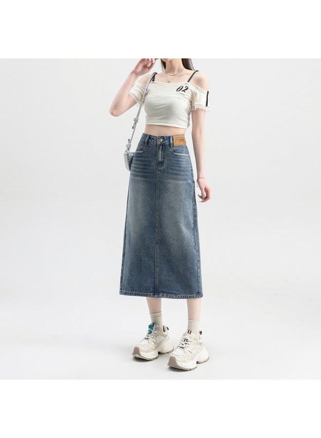 EPTISON High Waist A-line Denim Skirt For Women - Summer Versatile Slimming Casual Office Midi Skirt With Slit - Image 4
