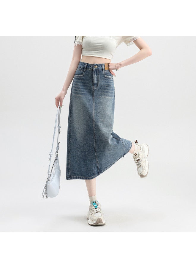 EPTISON High Waist A-line Denim Skirt For Women - Summer Versatile Slimming Casual Office Midi Skirt With Slit - Image 2