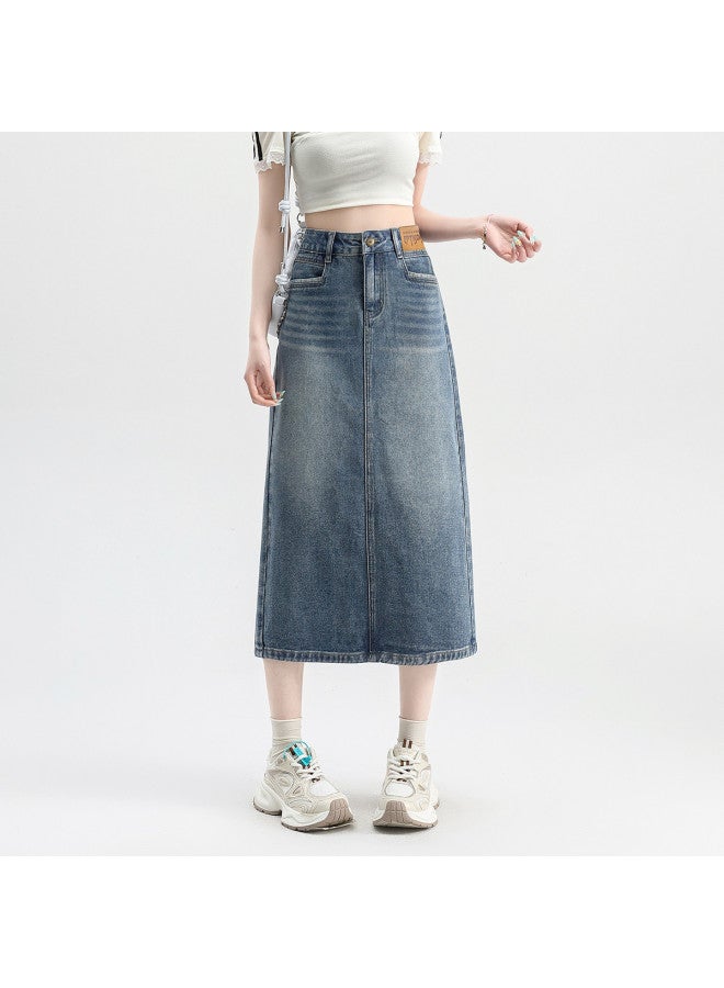 EPTISON High Waist A-line Denim Skirt For Women - Summer Versatile Slimming Casual Office Midi Skirt With Slit - Image 3