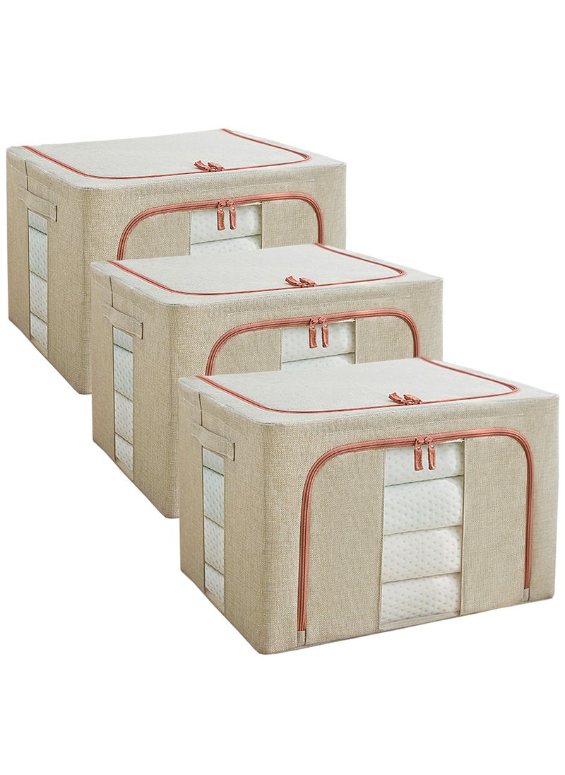 Qiccijoo Qiccijoo 3Pack Clothes Storage Bag Foldable Closet Organizers Storage Containers,Large Storage Bins for Comforters, Blankets, Bedding,Toys, Books, Foldable with Sturdy Zipper,Clear Window, 72L-Yellow  - Image 1