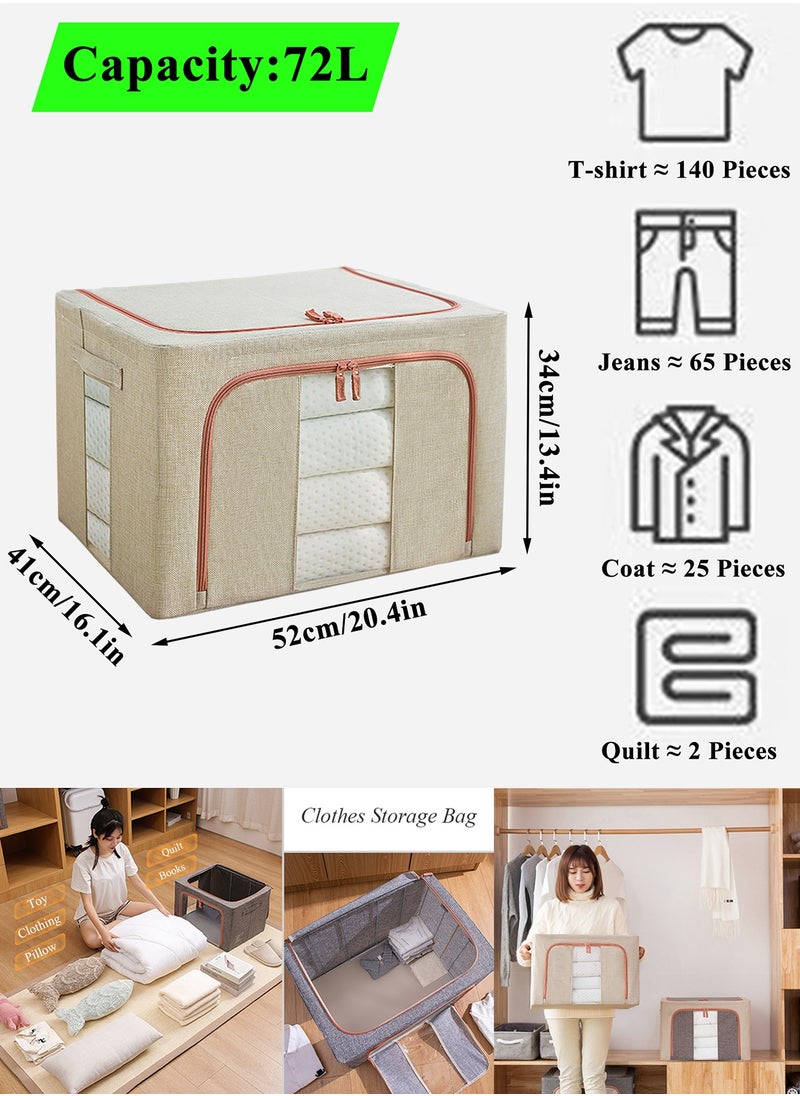 Qiccijoo Qiccijoo 3Pack Clothes Storage Bag Foldable Closet Organizers Storage Containers,Large Storage Bins for Comforters, Blankets, Bedding,Toys, Books, Foldable with Sturdy Zipper,Clear Window, 72L-Yellow  - Image 2