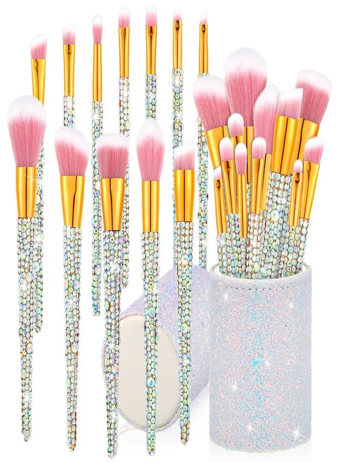 Rtteri 13 Pieces Rhinestone Makeup Brushes Set Bling Crystal Professional Face Cosmetics Blending Liquid Foundation Powder Concealer Eye Shadows Make up Beauty Tool Glitter with Holder (Silver) - Image 1