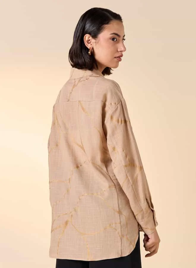Iconic Iconic Foil Print Shirt with Long Sleeves and Button Closure