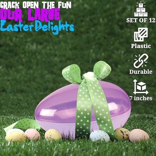 Fun Express Large Easter Eggs 12 Pack Jumbo 7 Inch Fillable Plastic Easter Eggs for Easter Egg Hunt Extra Large Empty Easter Eggs Bulk for Kids Party Supplies Decorations - Image 5