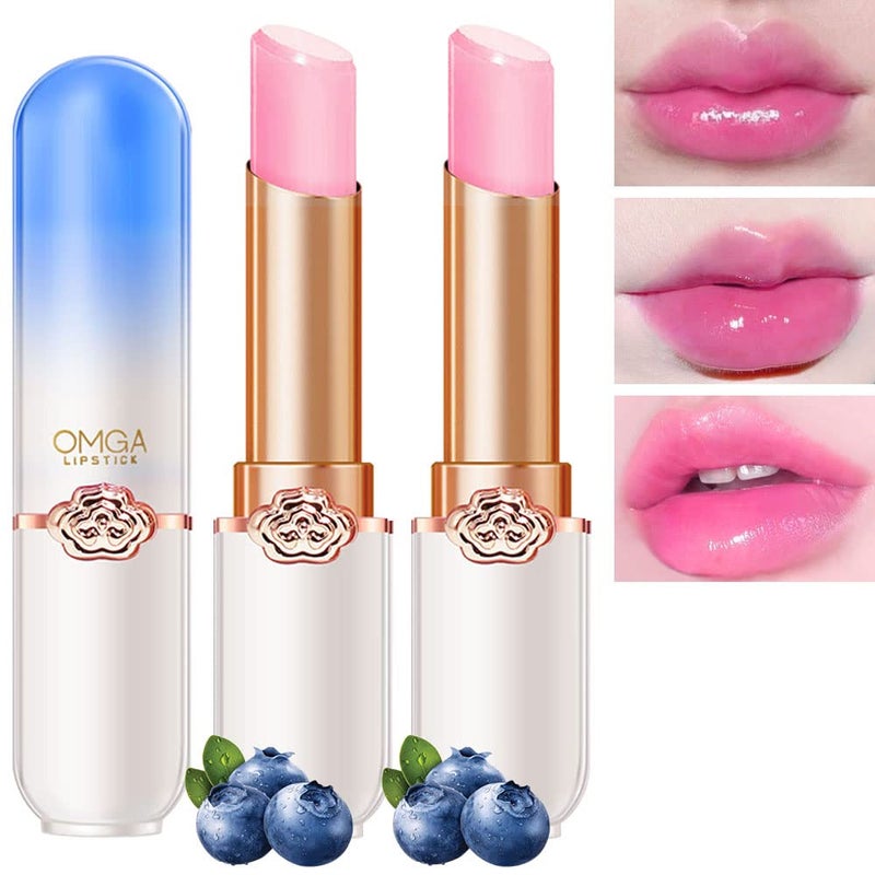 BINGBRUSH BINGBRUSH Peach Color Changing LipstickMoisturizer Long Lasting Lip Care Lip Balm Magic Lip Gloss Lip Tint Stain Gloss Set for Women 2 Pcs Blueberry Color Changing lipstick 