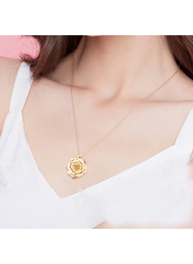 Real Rose Gold Dipped Necklace Gifts for Women, 24K Gold Rose Pendant Necklace Jewelry Mothers Day Anniversaries Birthday Christmas Special Occasions Gifts for Her Mom Wife Girlfriend - Image 5