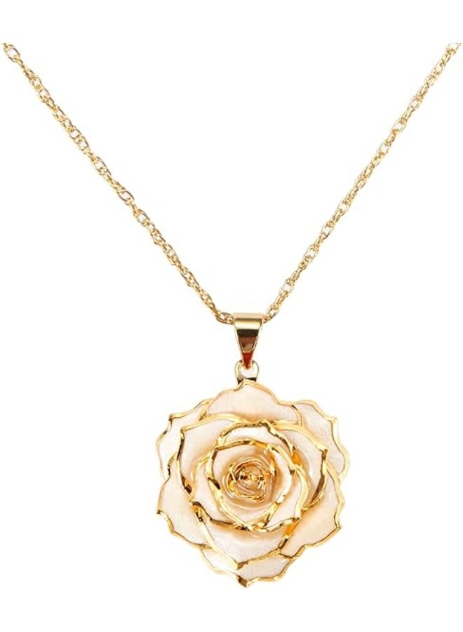 Real Rose Gold Dipped Necklace Gifts for Women, 24K Gold Rose Pendant Necklace Jewelry Mothers Day Anniversaries Birthday Christmas Special Occasions Gifts for Her Mom Wife Girlfriend - Image 1