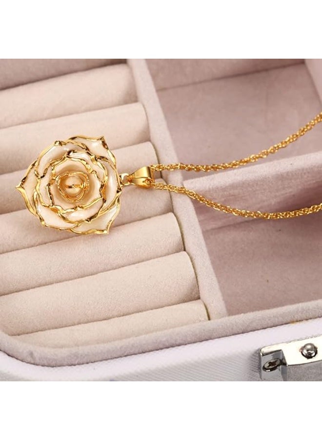 Real Rose Gold Dipped Necklace Gifts for Women, 24K Gold Rose Pendant Necklace Jewelry Mothers Day Anniversaries Birthday Christmas Special Occasions Gifts for Her Mom Wife Girlfriend - Image 2