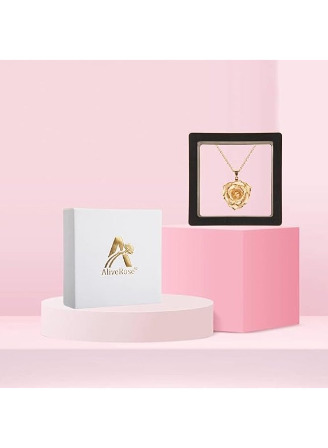 Real Rose Gold Dipped Necklace Gifts for Women, 24K Gold Rose Pendant Necklace Jewelry Mothers Day Anniversaries Birthday Christmas Special Occasions Gifts for Her Mom Wife Girlfriend - Image 4