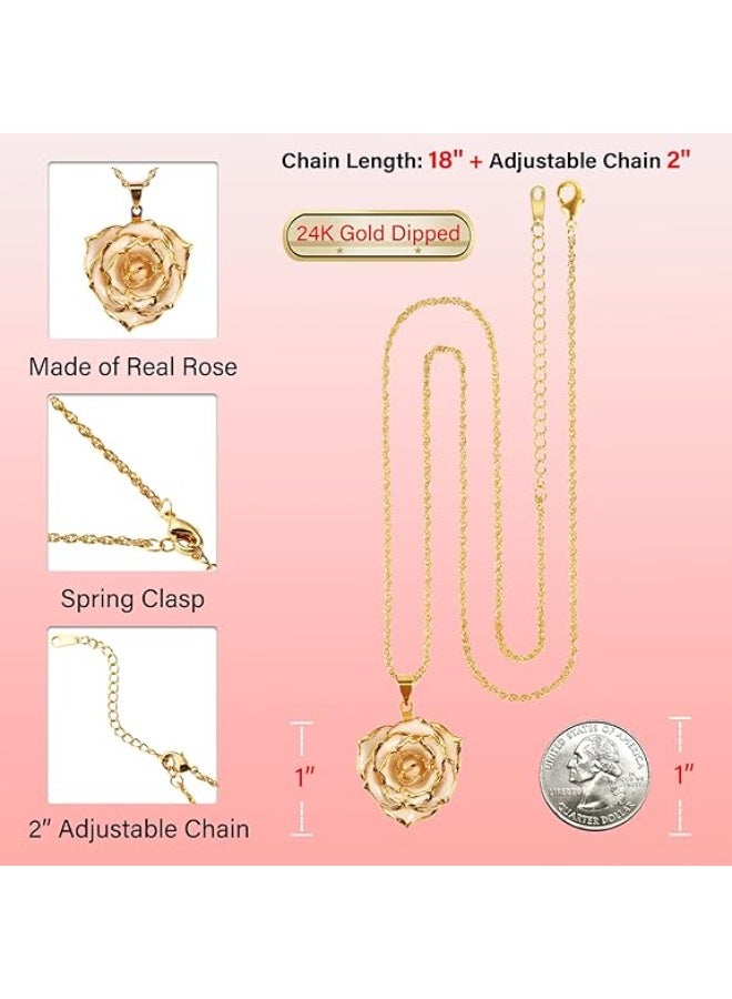Real Rose Gold Dipped Necklace Gifts for Women, 24K Gold Rose Pendant Necklace Jewelry Mothers Day Anniversaries Birthday Christmas Special Occasions Gifts for Her Mom Wife Girlfriend - Image 3