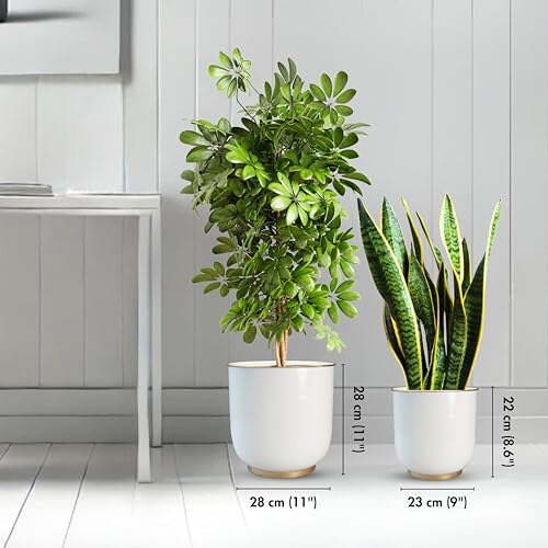 BEHOMA Metal Planters White (Set of 2), Modern Large Planters for Home Decor, Decorative Planters for Living Room Balcony Office Decor, Floor planters Set, Plant Pots (Plants not Included) - Image 4