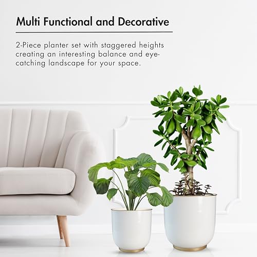 BEHOMA Metal Planters White (Set of 2), Modern Large Planters for Home Decor, Decorative Planters for Living Room Balcony Office Decor, Floor planters Set, Plant Pots (Plants not Included) - Image 2