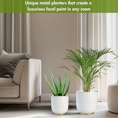 BEHOMA Metal Planters White (Set of 2), Modern Large Planters for Home Decor, Decorative Planters for Living Room Balcony Office Decor, Floor planters Set, Plant Pots (Plants not Included) - Image 3