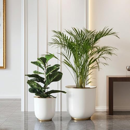 BEHOMA Metal Planters White (Set of 2), Modern Large Planters for Home Decor, Decorative Planters for Living Room Balcony Office Decor, Floor planters Set, Plant Pots (Plants not Included) - Image 1