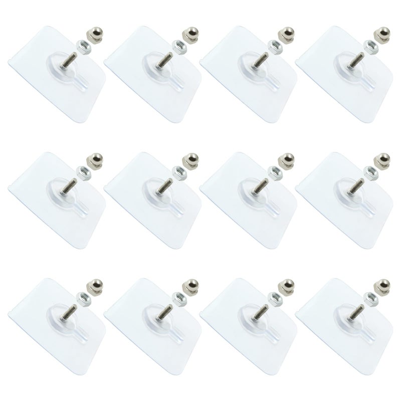 Moicstiy 12 Pcs Adhesive Hooks Screw Hanging Wall Transparent Waterproof Reusable Seamless Sticky Hooks for Kitchens, Bathroom, Office(Screw Length: 0.5inch) - Image 1