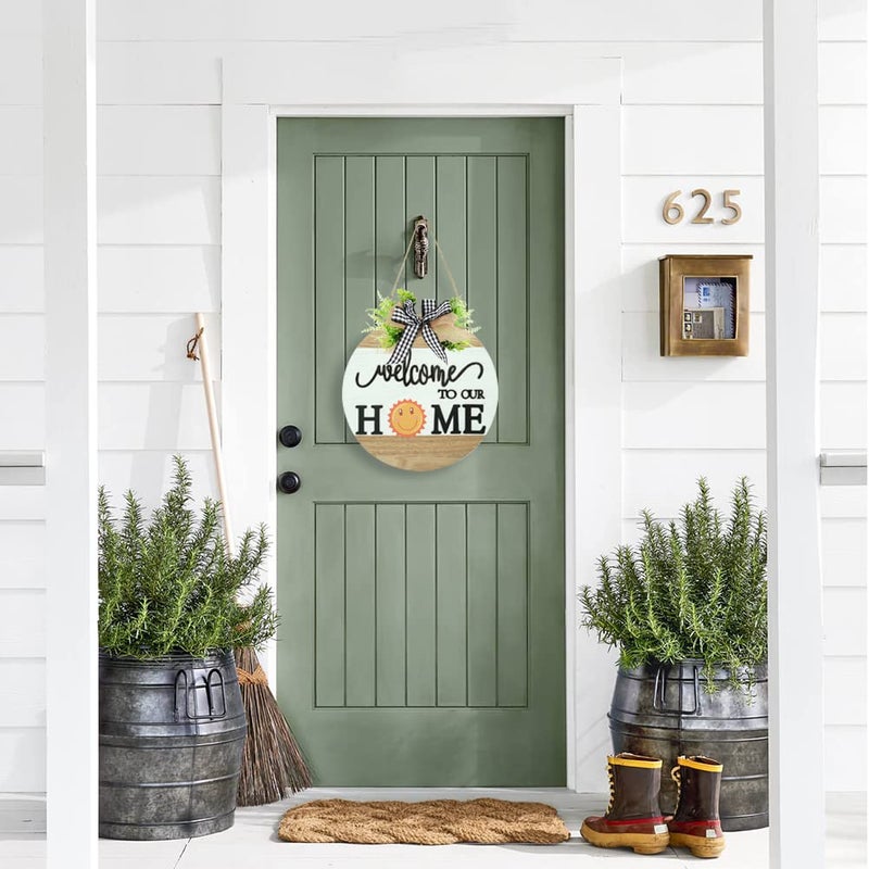HOMCDALY Interchangeable Welcome Sign for Front Door with 4 Seasonal Wreaths and 14 Changeable Icons, Farmhouse Front Porch DÃ©cor, Front Door Decoration, Seasonal Rustic Wooden Wall Sign home dÃ©cor (7wood) - Image 3
