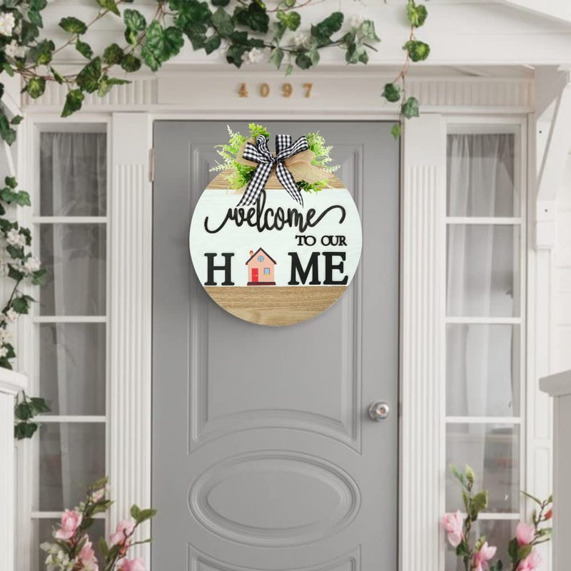 HOMCDALY Interchangeable Welcome Sign for Front Door with 4 Seasonal Wreaths and 14 Changeable Icons, Farmhouse Front Porch DÃ©cor, Front Door Decoration, Seasonal Rustic Wooden Wall Sign home dÃ©cor (7wood) - Image 5