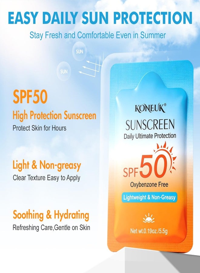 KONEUK 30 Pack Travel Size Sunscreen, SPF 50, Bulk Mini Sunscreen for Face and Body, Lightweight and Non-Greasy, Travel Size for Summer Beach and Outdoor, 0.19 OZ/Pack - Image 2