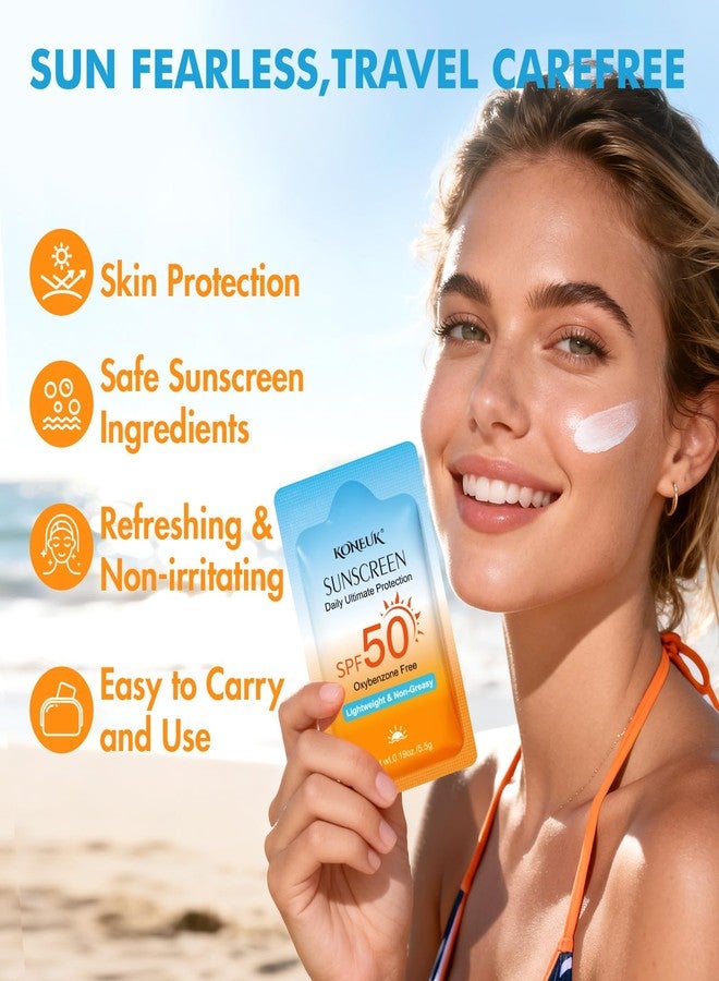 KONEUK 30 Pack Travel Size Sunscreen, SPF 50, Bulk Mini Sunscreen for Face and Body, Lightweight and Non-Greasy, Travel Size for Summer Beach and Outdoor, 0.19 OZ/Pack - Image 3
