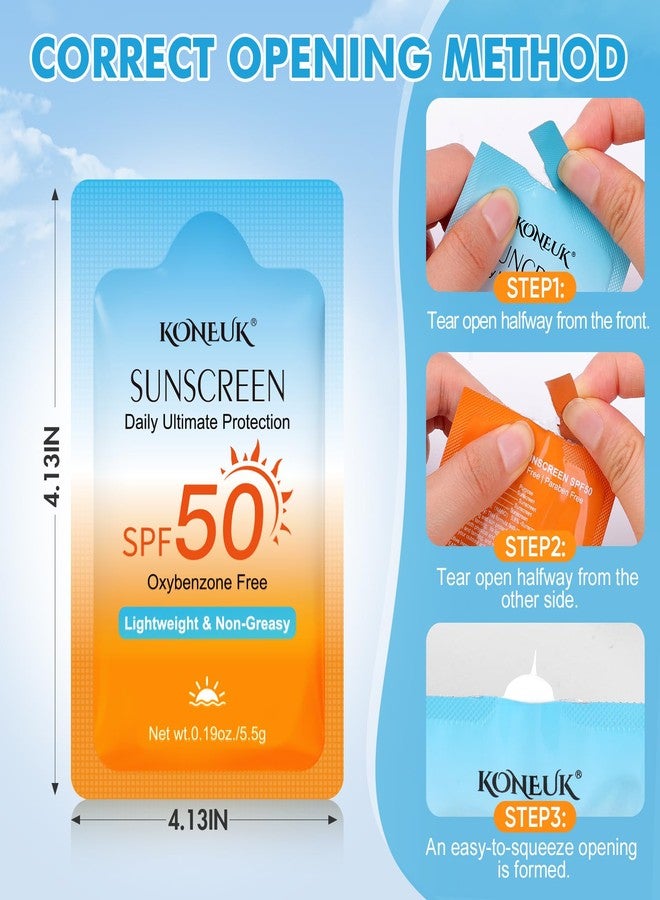 KONEUK 30 Pack Travel Size Sunscreen, SPF 50, Bulk Mini Sunscreen for Face and Body, Lightweight and Non-Greasy, Travel Size for Summer Beach and Outdoor, 0.19 OZ/Pack - Image 5