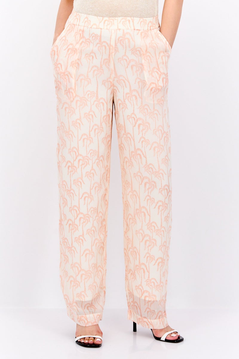 Scotch & Soda Women Slim Fit Wide Leg Plain Pants, Pink Combo - Image 1