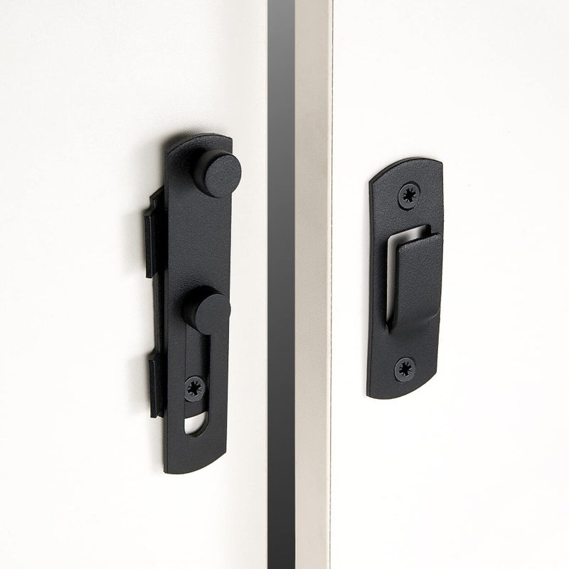 Iniret 2 Packs Barn Door Latches 3.93  X 2.75  Matte Black Stainless Steel Barn Gate Flip Door Latch Bi-Fold Door Lock Sliding Door Antique Lock Gate Latches Wine Cabinet Closet Door Latches - Image 4