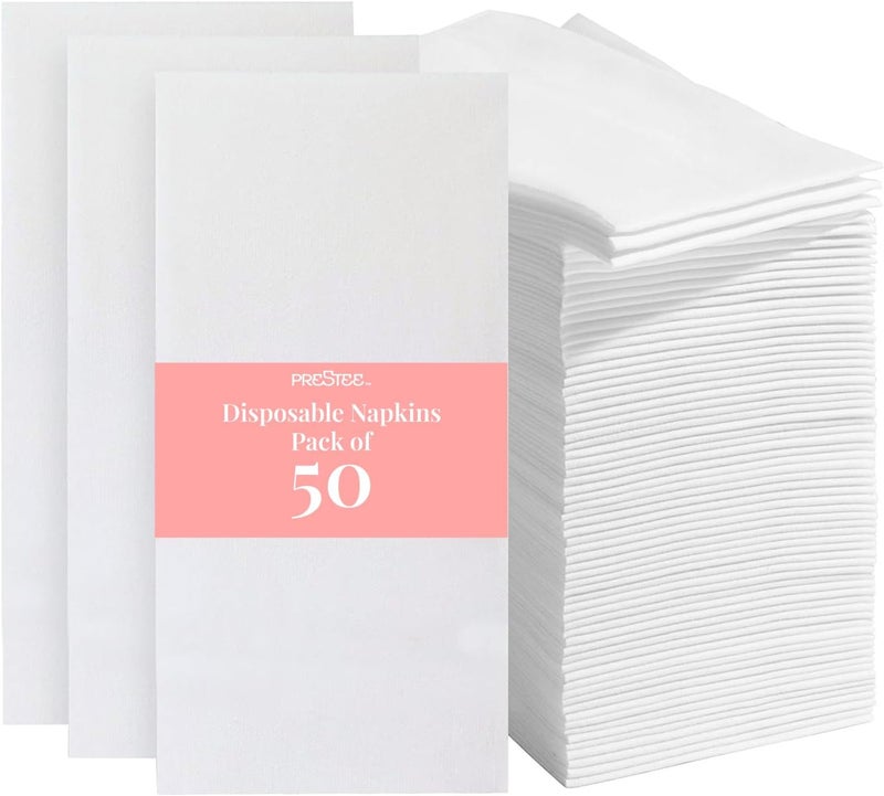 Prestee 50-Pack Paper Towels - 7.8 x 4.25 Inch Soft Linen Feel Paper Napkins - Durable and Absorbent Hand Towels for Bathroom - Disposable Table Napkins for Weddings, Dinners, Christmas, Thanksgiving - Image 1