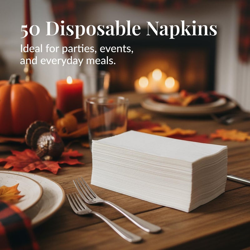 Prestee 50-Pack Paper Towels - 7.8 x 4.25 Inch Soft Linen Feel Paper Napkins - Durable and Absorbent Hand Towels for Bathroom - Disposable Table Napkins for Weddings, Dinners, Christmas, Thanksgiving - Image 4