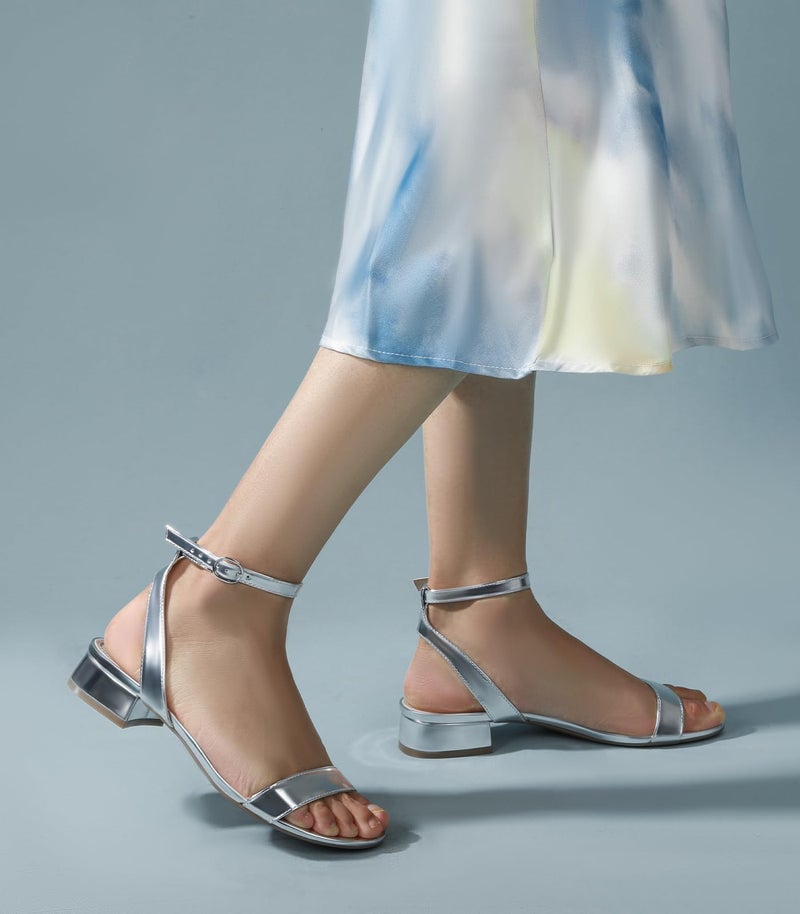Ankis Black Nude White Gold Women Sandals Comfortable Walking Strappy Open Toe Sandals for Women Dressy Summer 1 Inch Low Block Heel Flat Adjustable Ankle Strap Shoes - Image 5