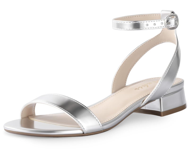 Ankis Black Nude White Gold Women Sandals Comfortable Walking Strappy Open Toe Sandals for Women Dressy Summer 1 Inch Low Block Heel Flat Adjustable Ankle Strap Shoes - Image 1