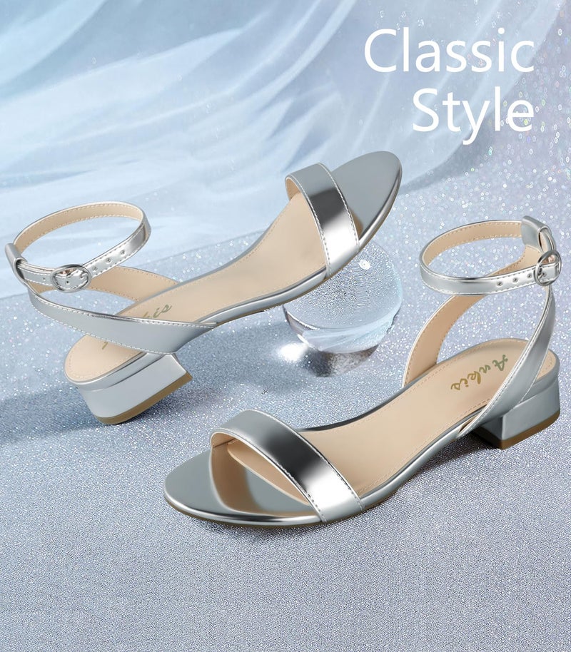 Ankis Black Nude White Gold Women Sandals Comfortable Walking Strappy Open Toe Sandals for Women Dressy Summer 1 Inch Low Block Heel Flat Adjustable Ankle Strap Shoes - Image 4