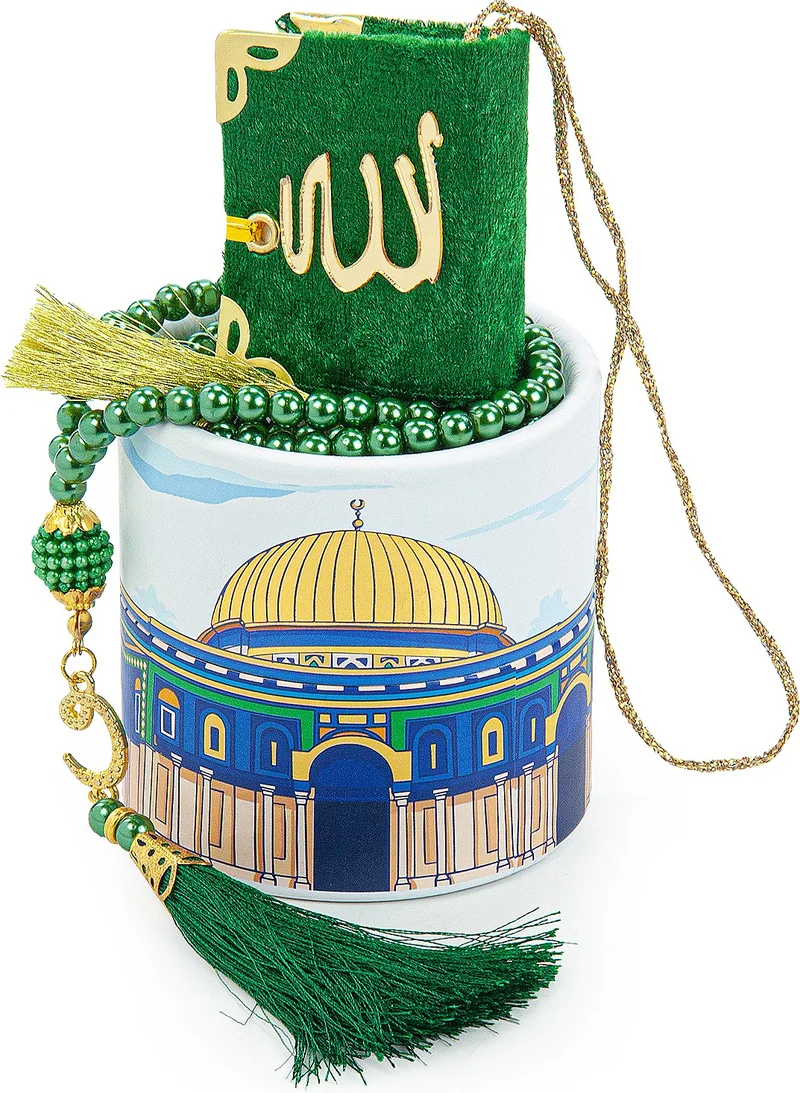 İhvan Online Ihvan Online Special Design Cylinder Boxed Pearl Prayer Beads Mini Quran Mevlid Gift Set Green