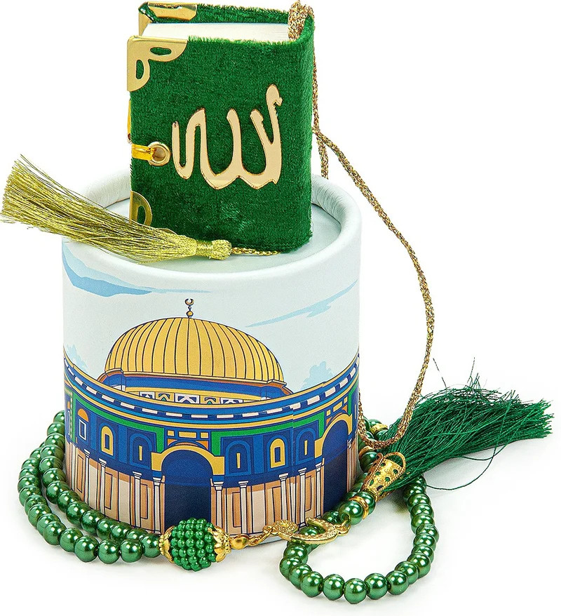 İhvan Online Ihvan Online Special Design Cylinder Boxed Pearl Prayer Beads Mini Quran Mevlid Gift Set Green