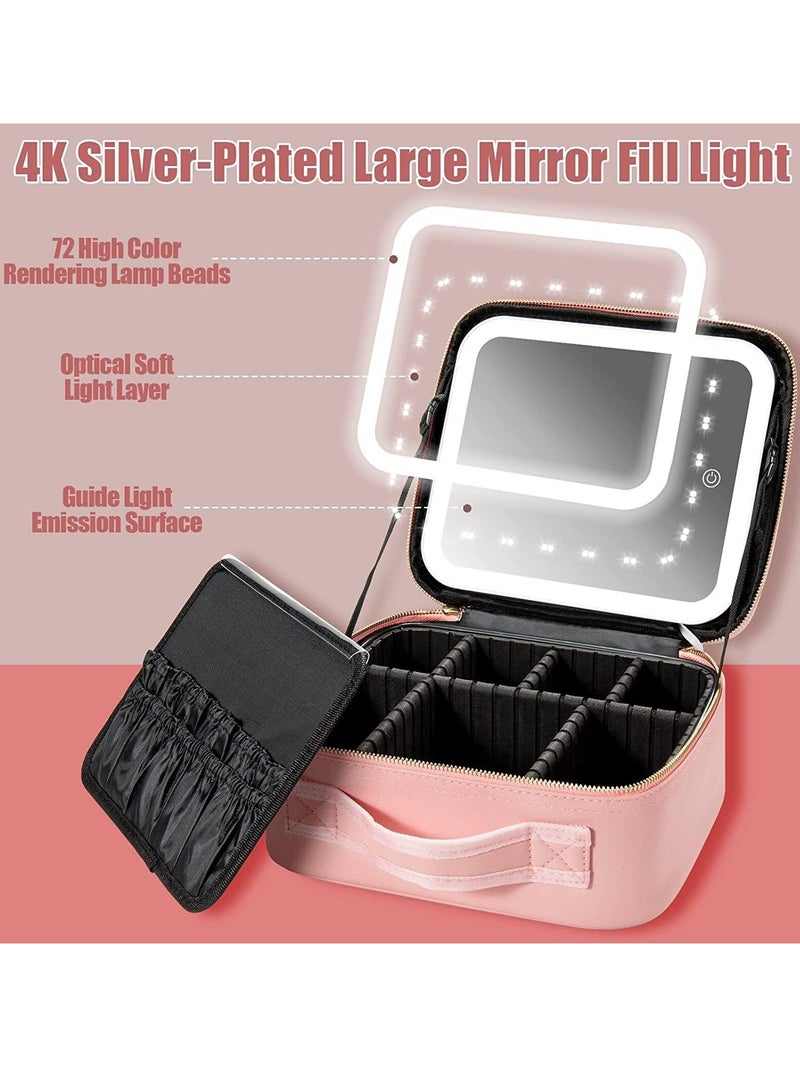 GUDOO حقيبة مكياج مع مرآة مضاءة بإضاءة LED وحقيبة مكياج بمرآة قابلة للتعديل مع فواصل مناسبة لحقيبة مكياج السفر الخاصة بك وتخزين أدوات التجميل والمكياج اليومي - Image 4