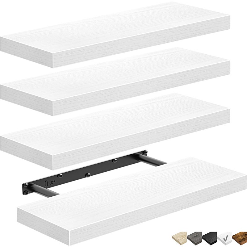 QEEIG Floating Shelves for Wall Bathroom Shelf Bedroom Kitchen Living Room Farmhouse Small Book Shelf 16 inch Set of 4 White 015W4