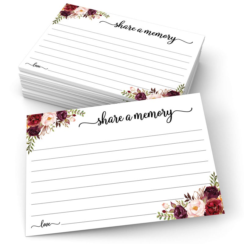 321Done Share a Memory Card 50 Cards 4 x 6 Floral Red Roses  for Wedding Memorial Funeral Graduation Bridal Shower Celebration of Life Birthday Anniversary  Made in USA  White