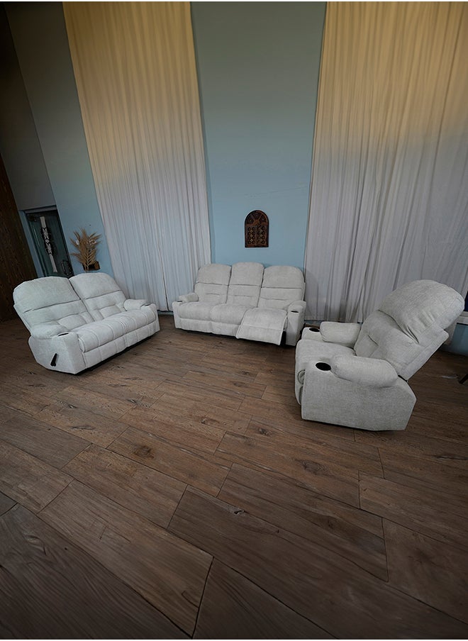 3 Pieces Recliner Chanel Chairs Set with Cups Holder Single Double and Triple