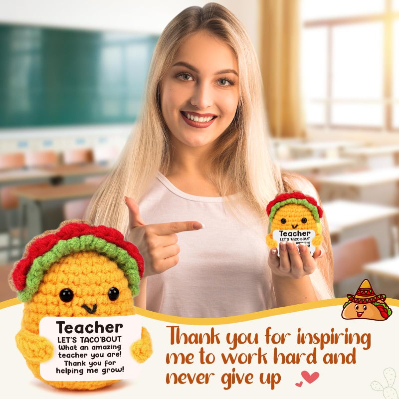 Jettryran Teacher Appreciation Gifts For Women Funny Christmas Thanksgiving Birthday Gifts Thank You Gifts Cards First Day Of School Teachers Week Day Graduation Leaving Farewell Mini Handmade Crochet Taco - Image 2